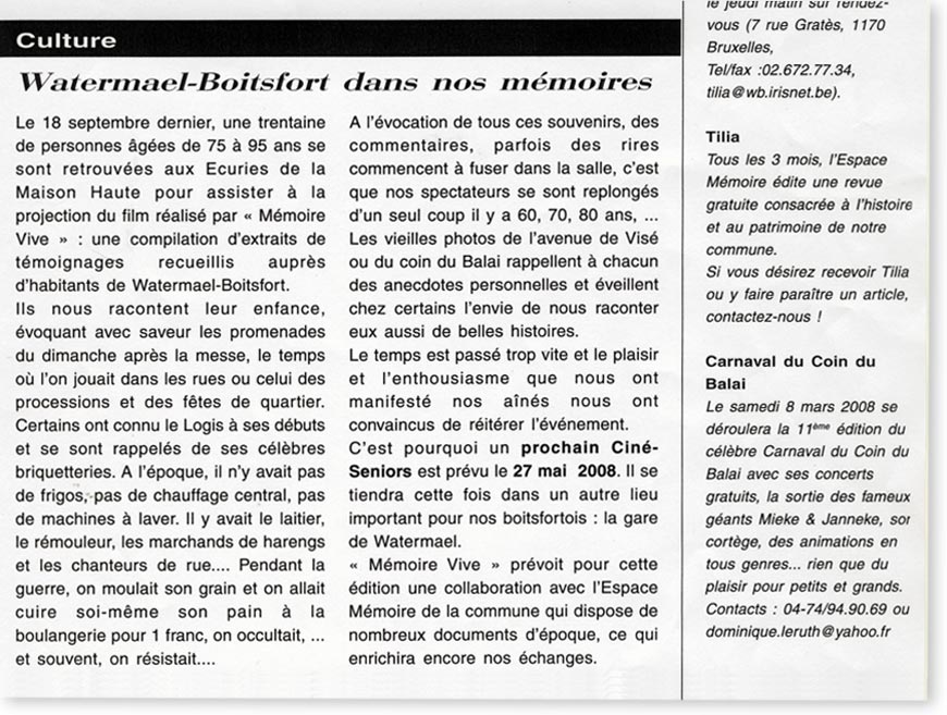 article consacré à Mémoire Vive dans le périodique «L'Officiel» de janvier 2008